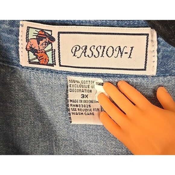 Passion-I Vtg Chambray Button Up Tunic Native American Embroidery Tribal Size 3X - Picture 4 of 16